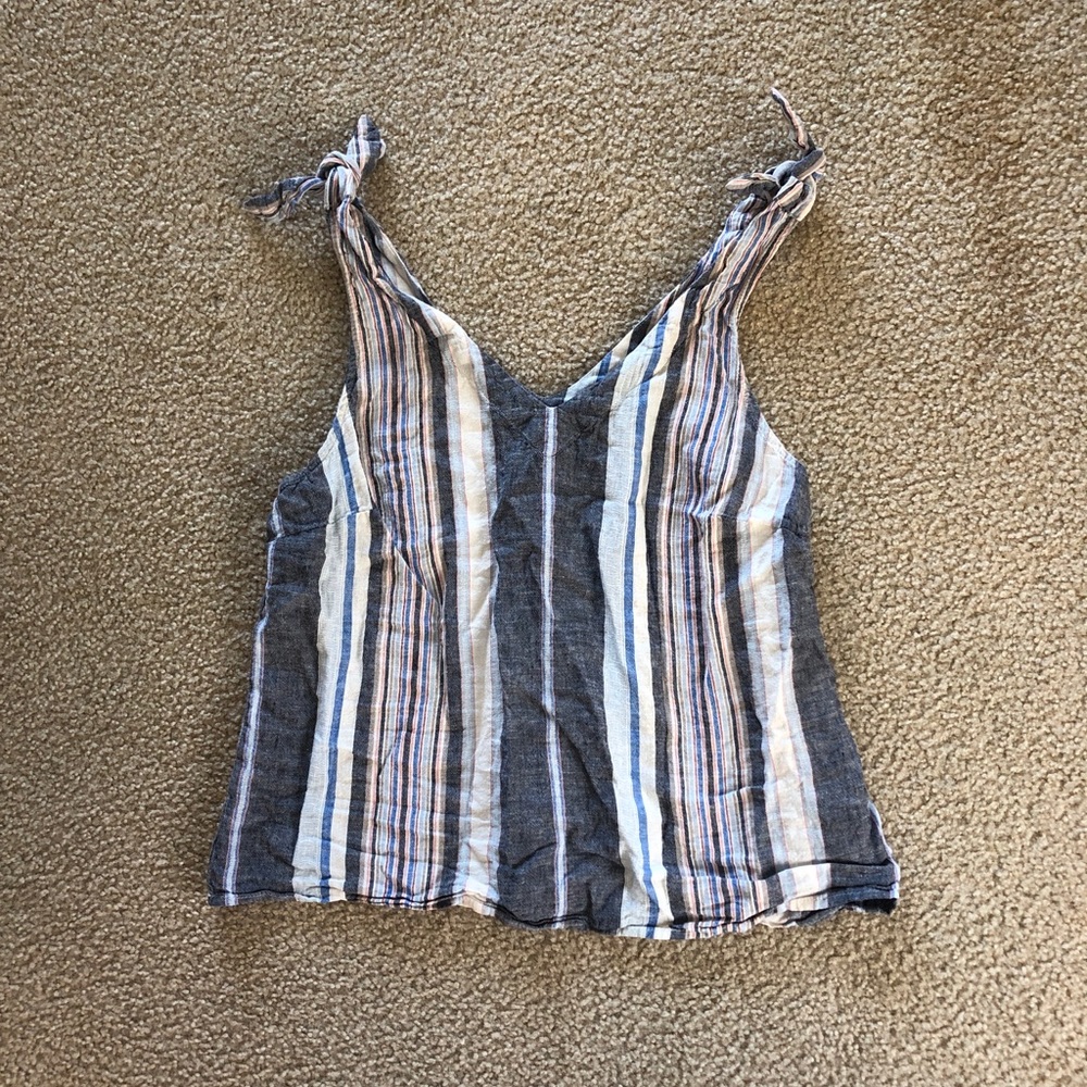 A New Day Linen Striped Tie Tank Top size M